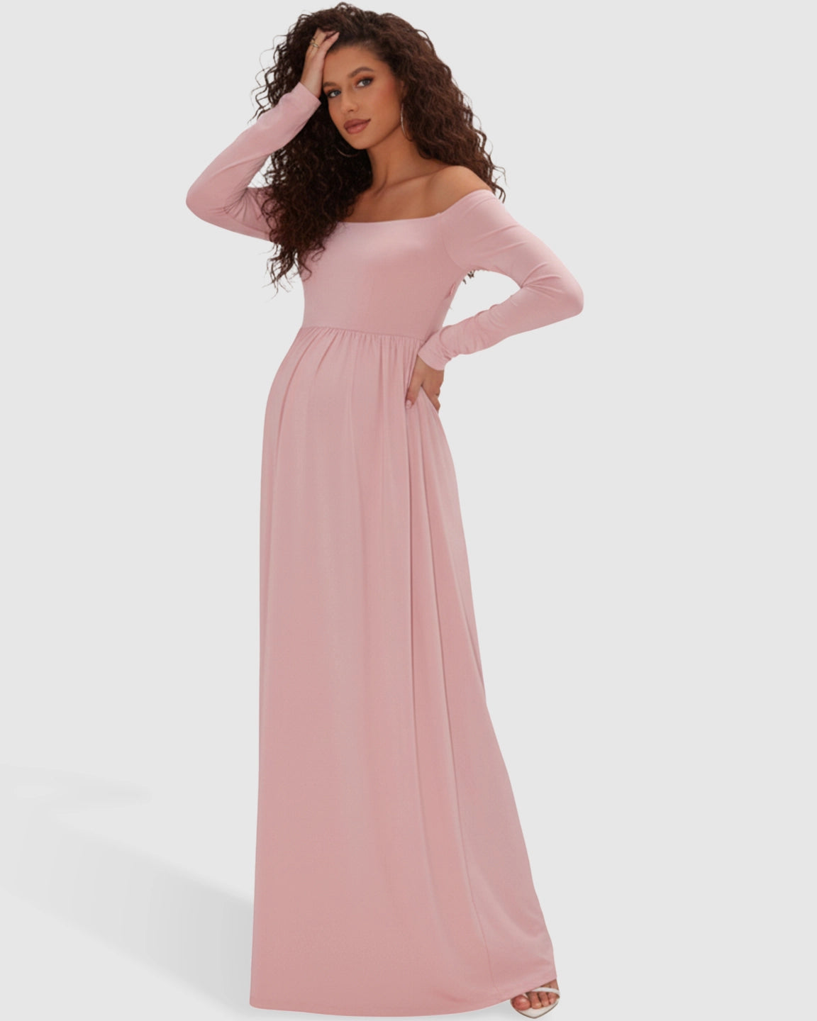 Off-shoulder Retro Elegance Maternity Maxi Dress
