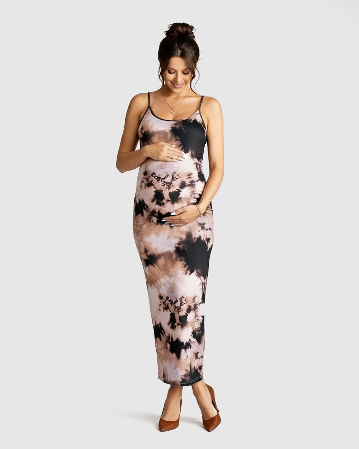 Thin Strapped Tie-Dye Pattern Bodycon Maternity Maxi Dress