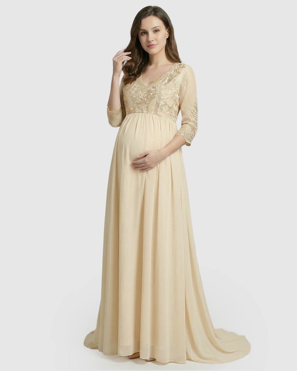 Sheer Lace Bodice Trailing Maternity Photoshoot Dress