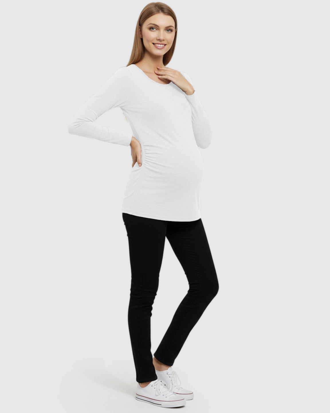 Side-Ruched Slim Fit Long Sleeve Maternity Top
