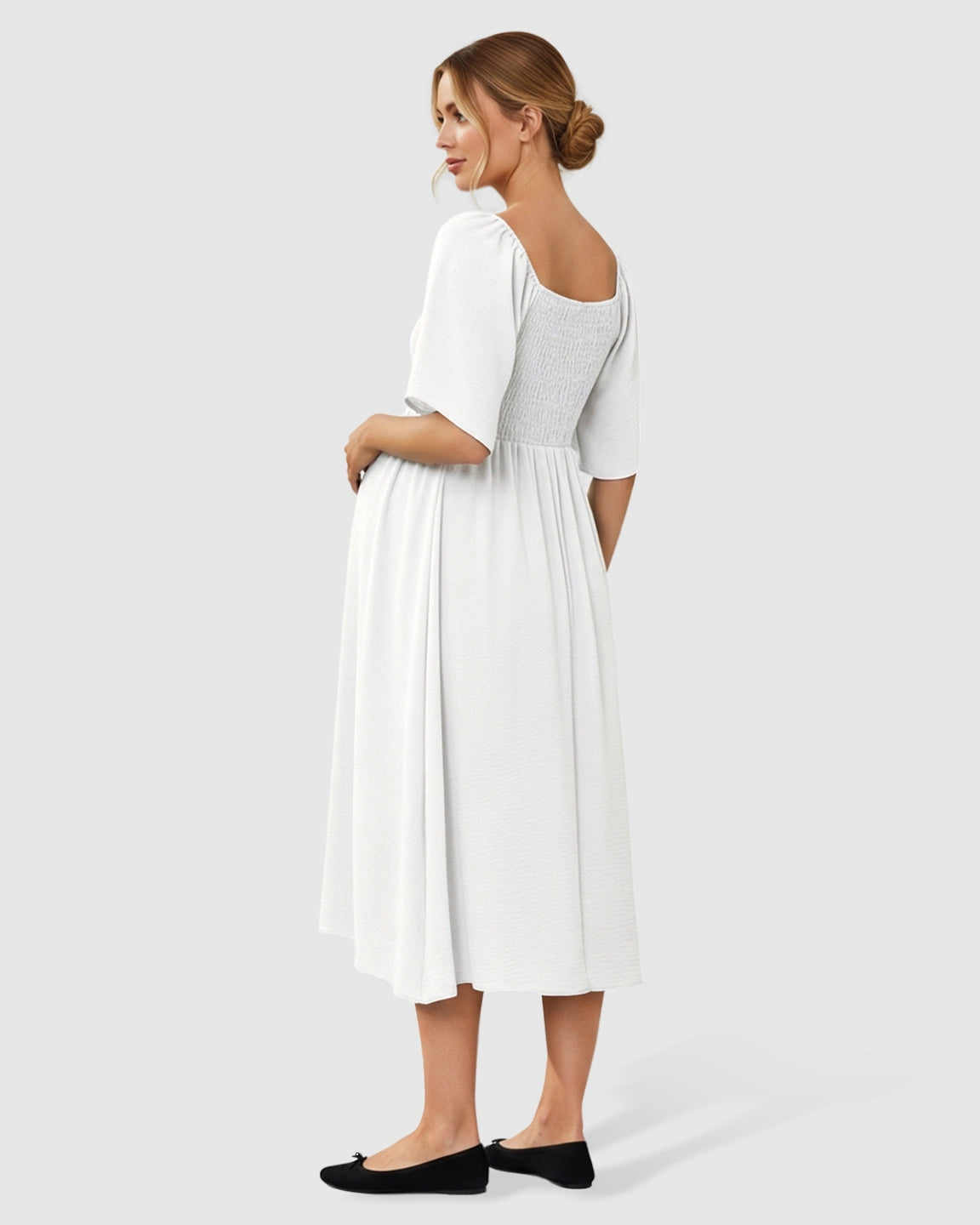 Tie-Knot Front Swing Silhouette Maternity Midi Dress