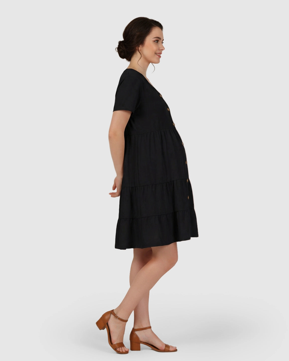 Button-Up Tiered Maternity Mini Dress