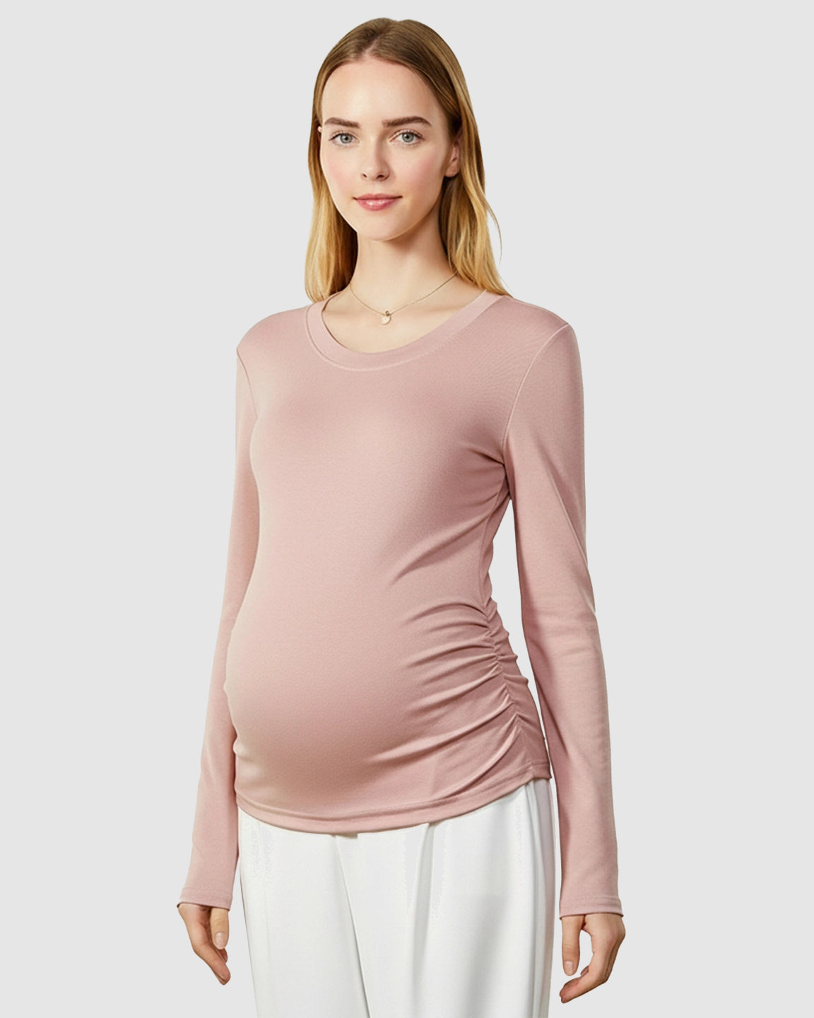 Round Neck Long Sleeve Thermal Maternity Top