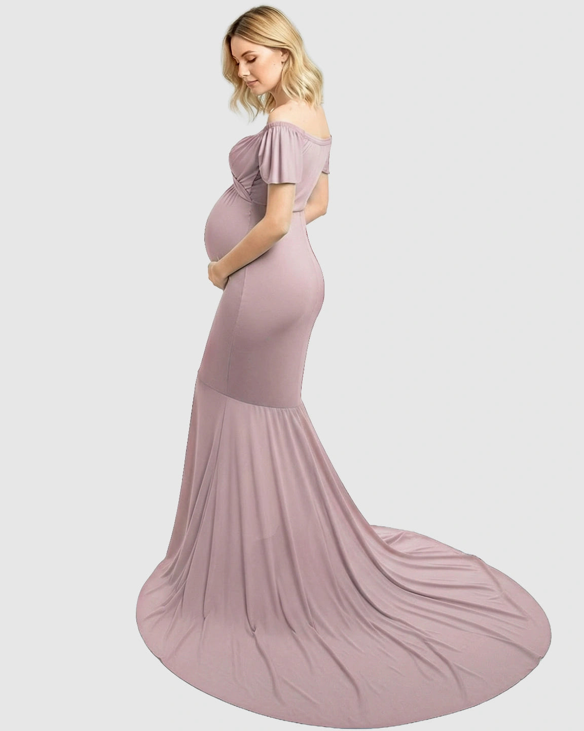Off-Shoulder Fitted Mermaid Style Maternity Photoshoot Gown