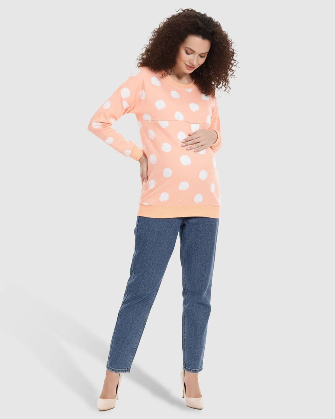 Round Neck Polka Dotted Loose Fit Nursing Sweatshirt