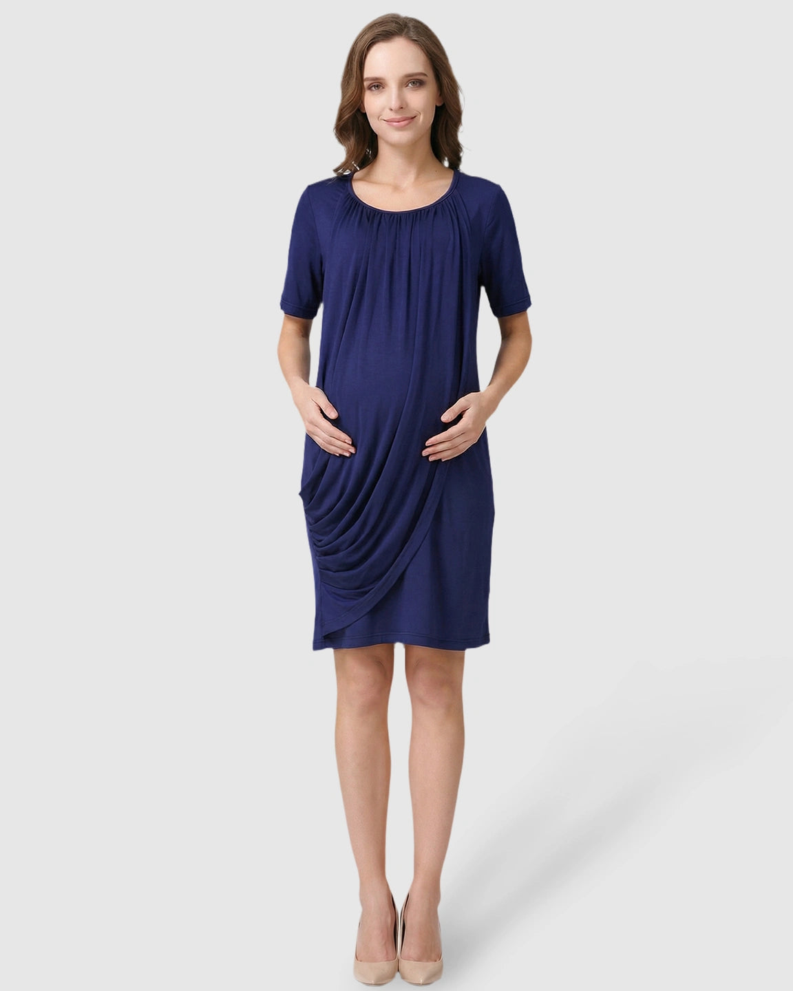 Hidden Nursing Access Draped Maternity Short Dress