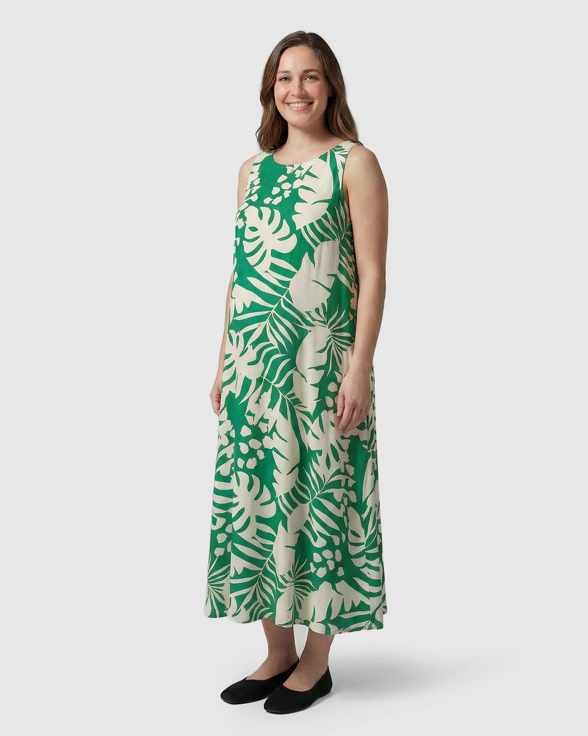 Tropical-Print Sleeveless Maternity Dress