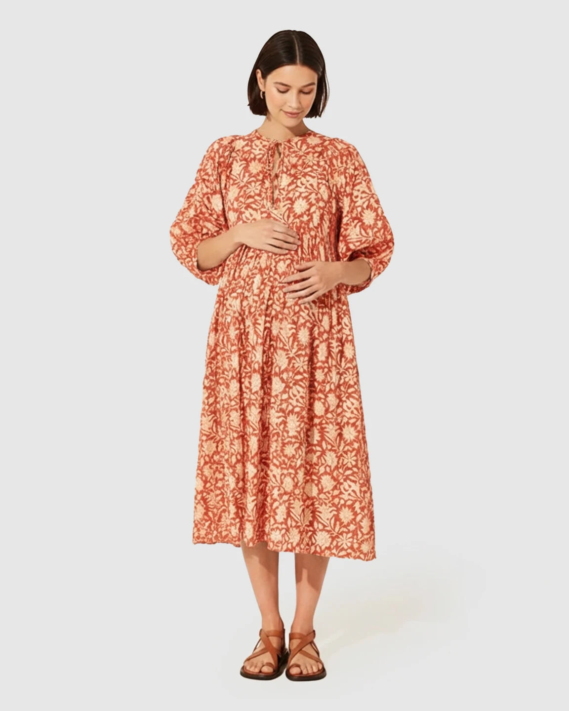Puff Sleeve Floral Print Loose Maternity Dress