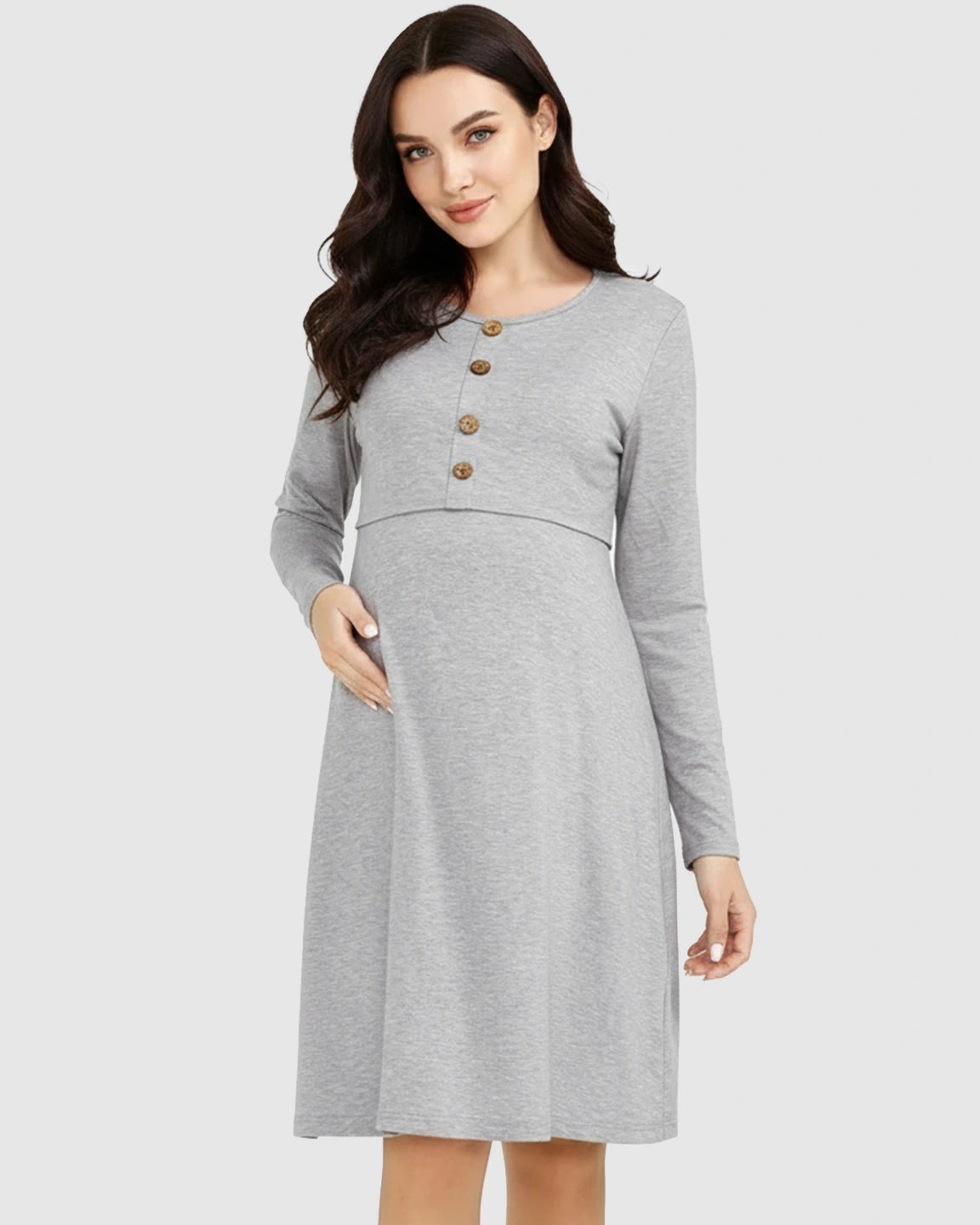 Button-Front Empire Waist Long Sleeve Nursing Dress