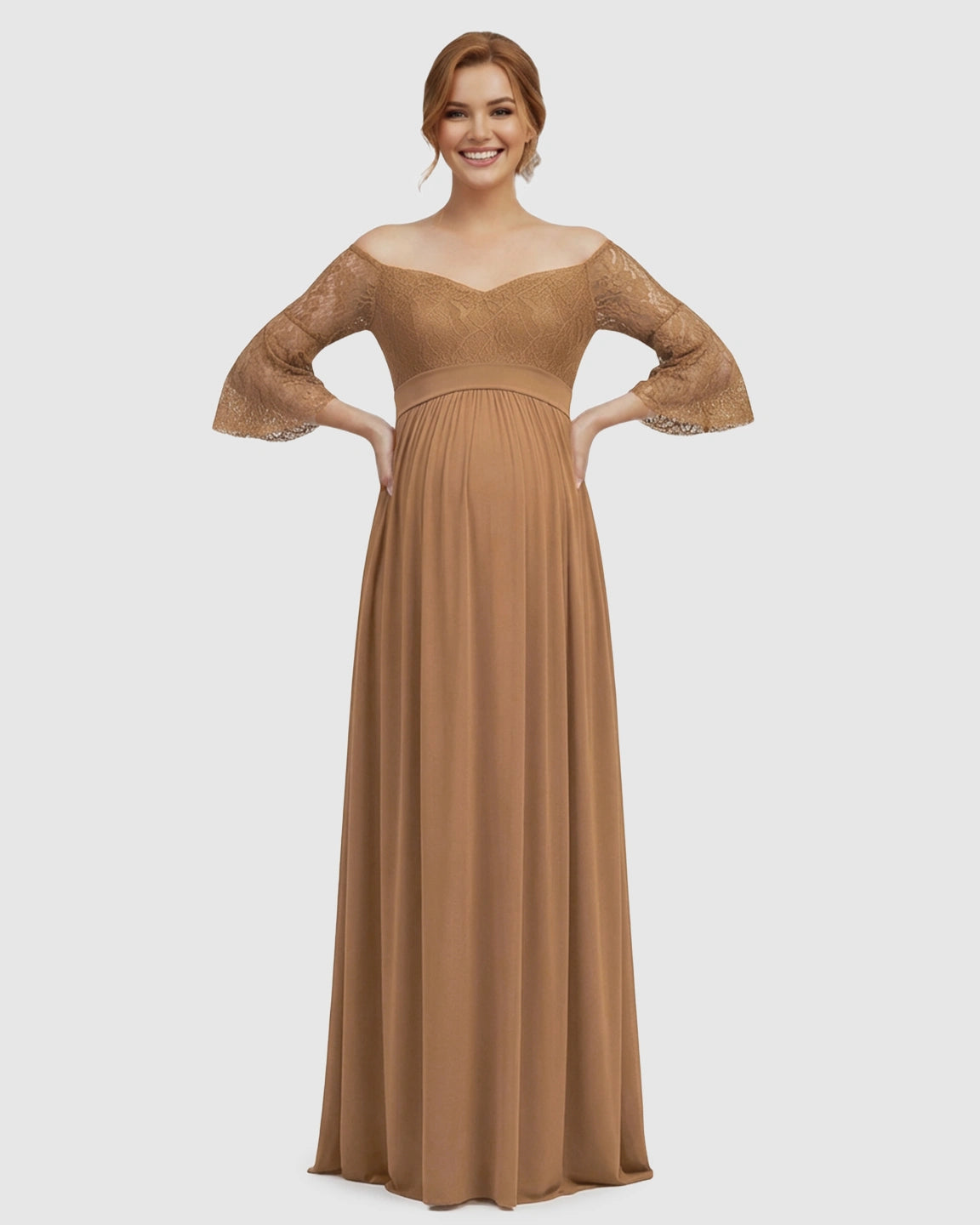 Off-Shoulder Lace Bodice Maternity Photoshoot Dress