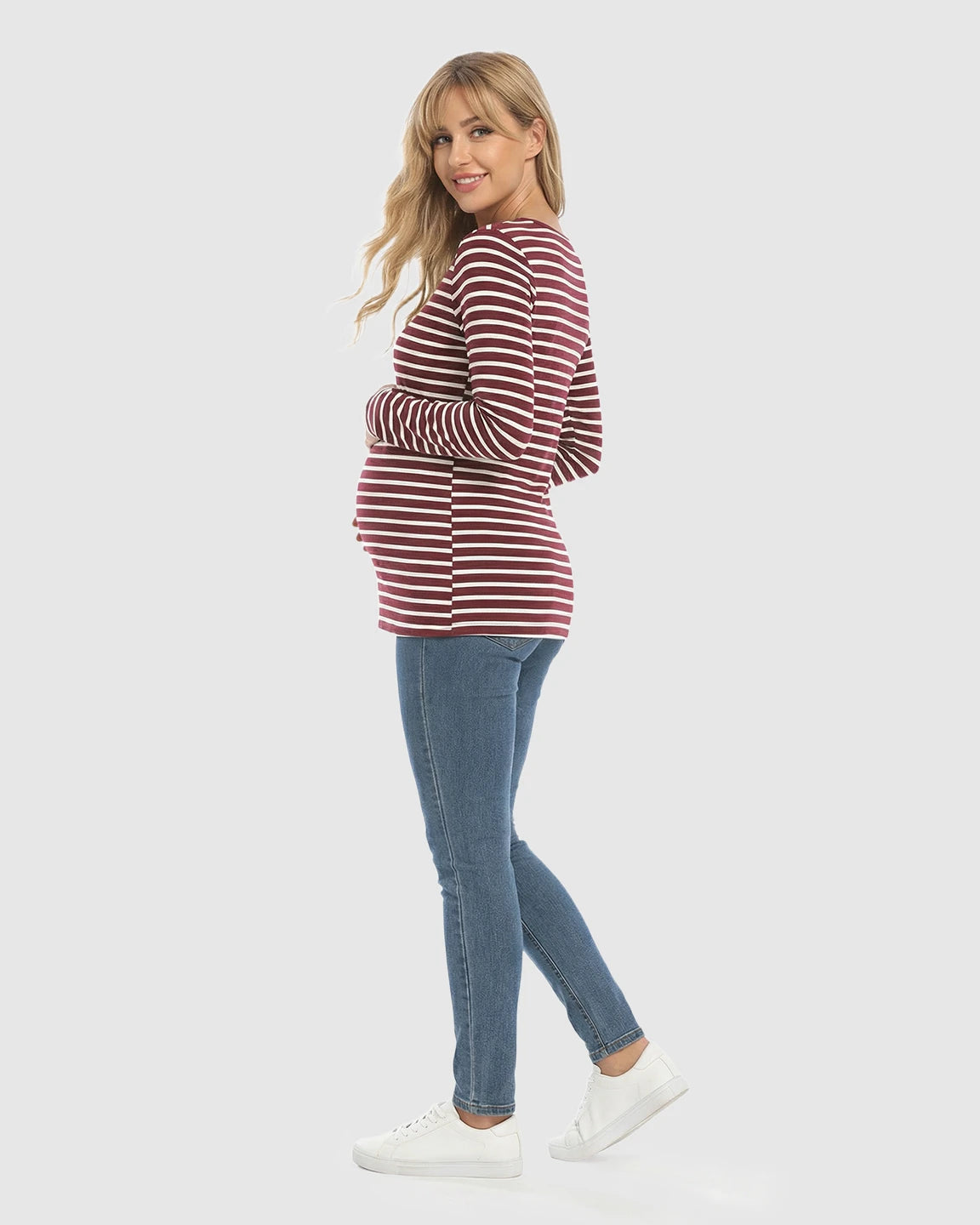Long-Sleeve Striped Maternity & Nursing Top