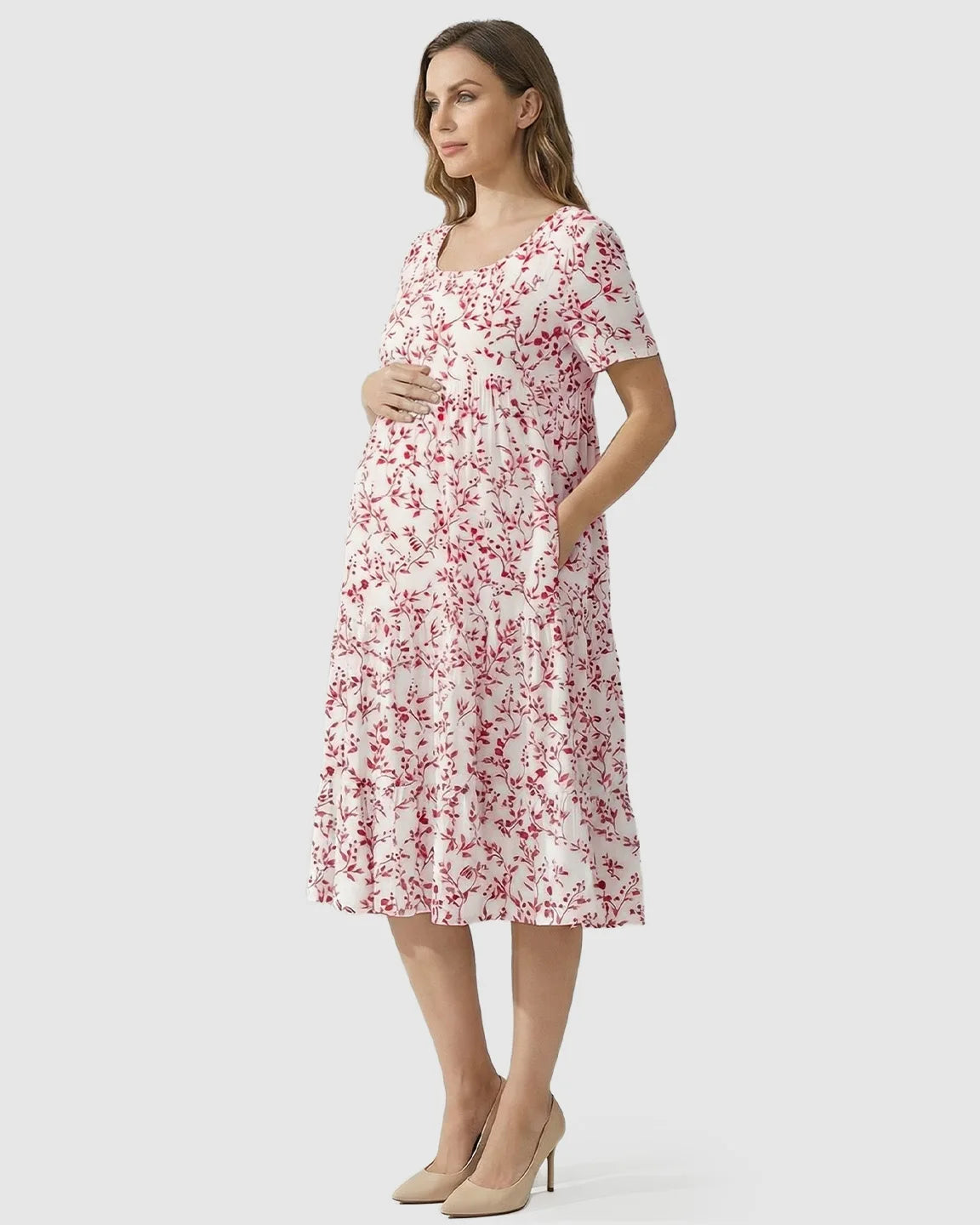 Empire Waist Tiered Maternity Midi Dress