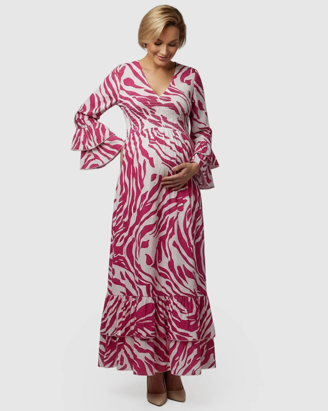 Smocked Waist Boho Maternity Maxi Dress