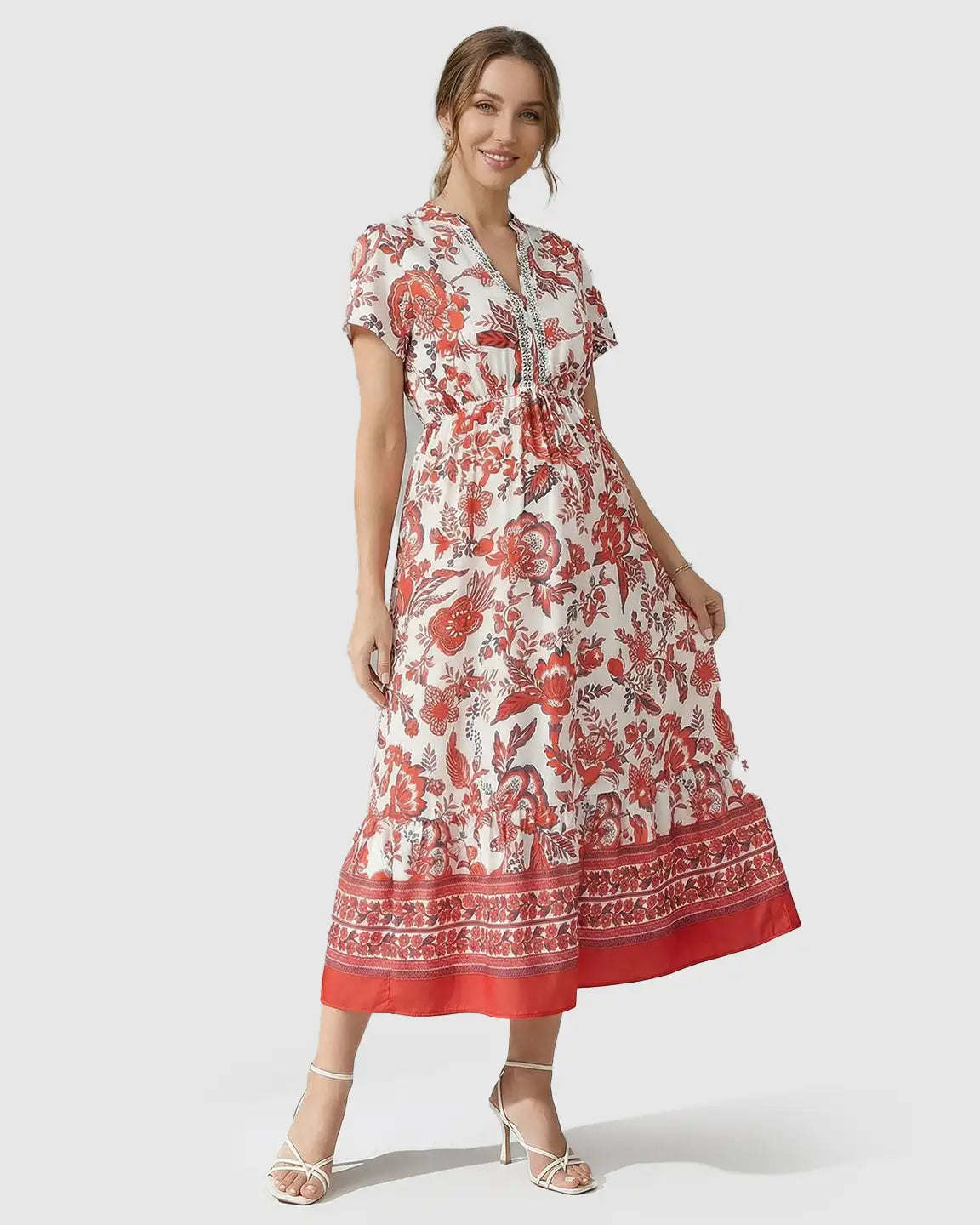 Retro Floral Print Boho Maternity Dress