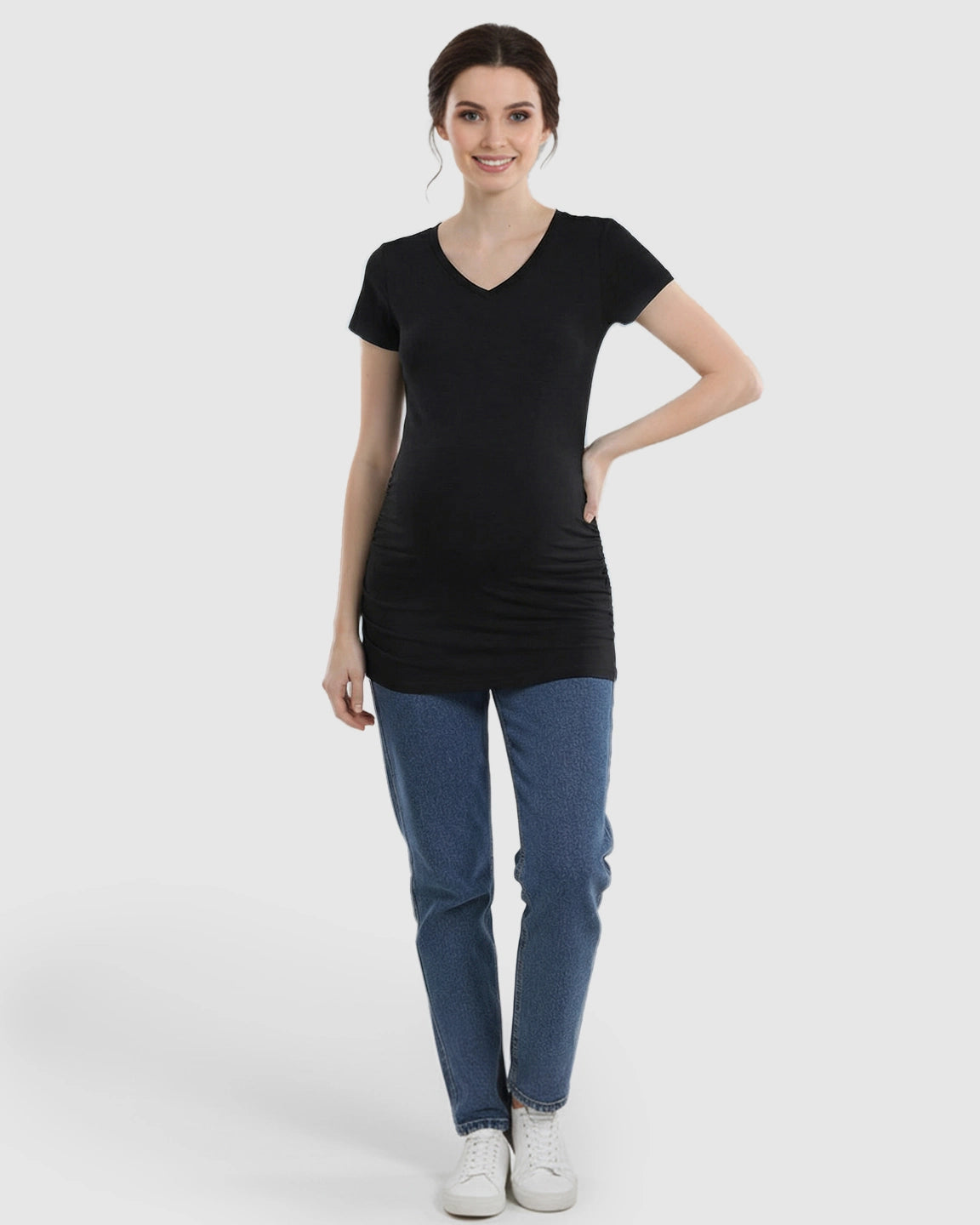 Short Sleeve Ruched Slim Fit Maternity Top