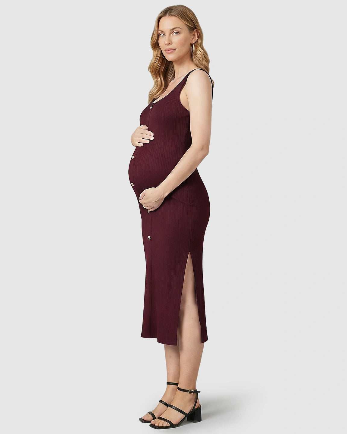 Button-Front Bodycon Maternity Midi Dress