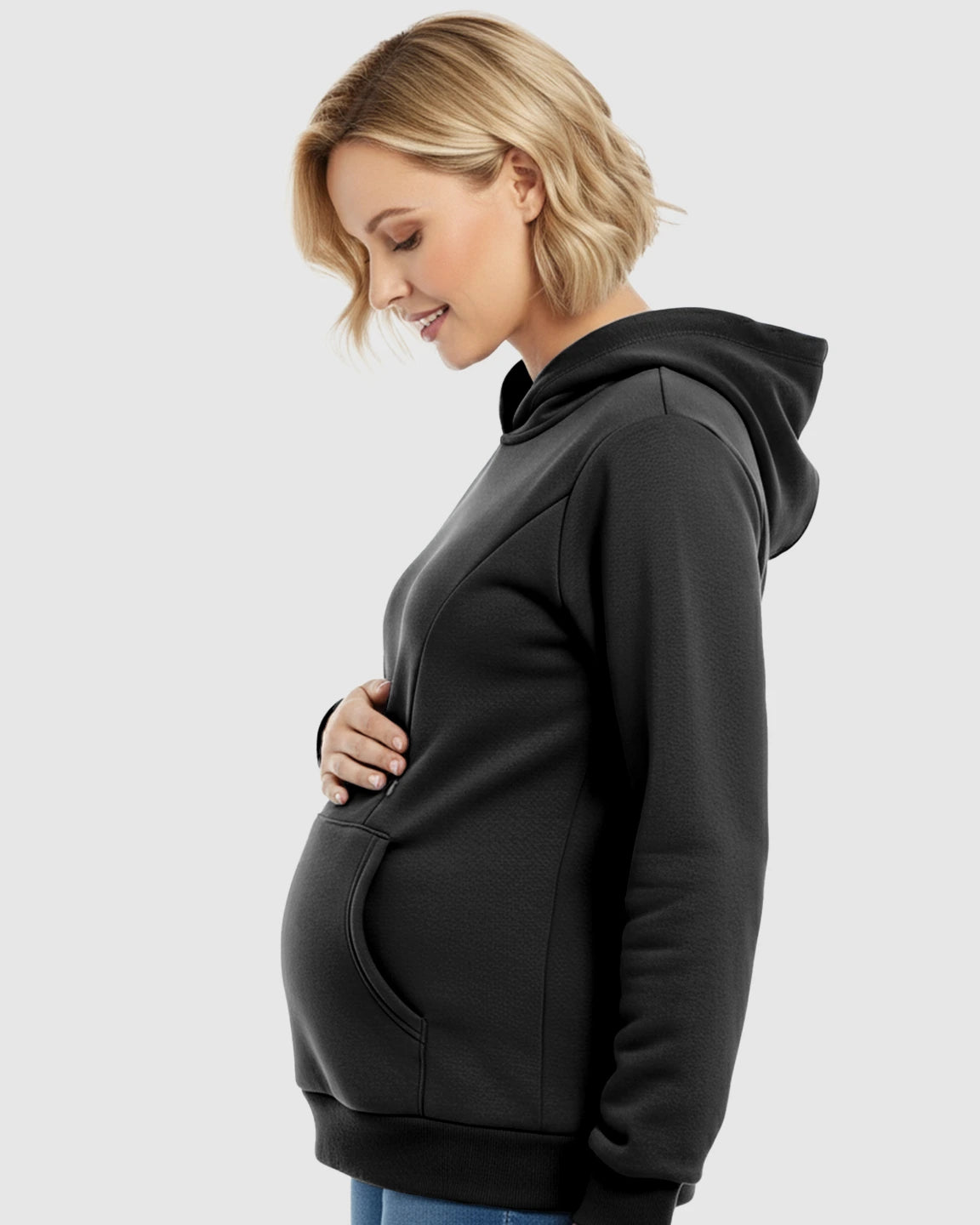 Long-sleeve Kangaroo Pocket Maternity Hoodie