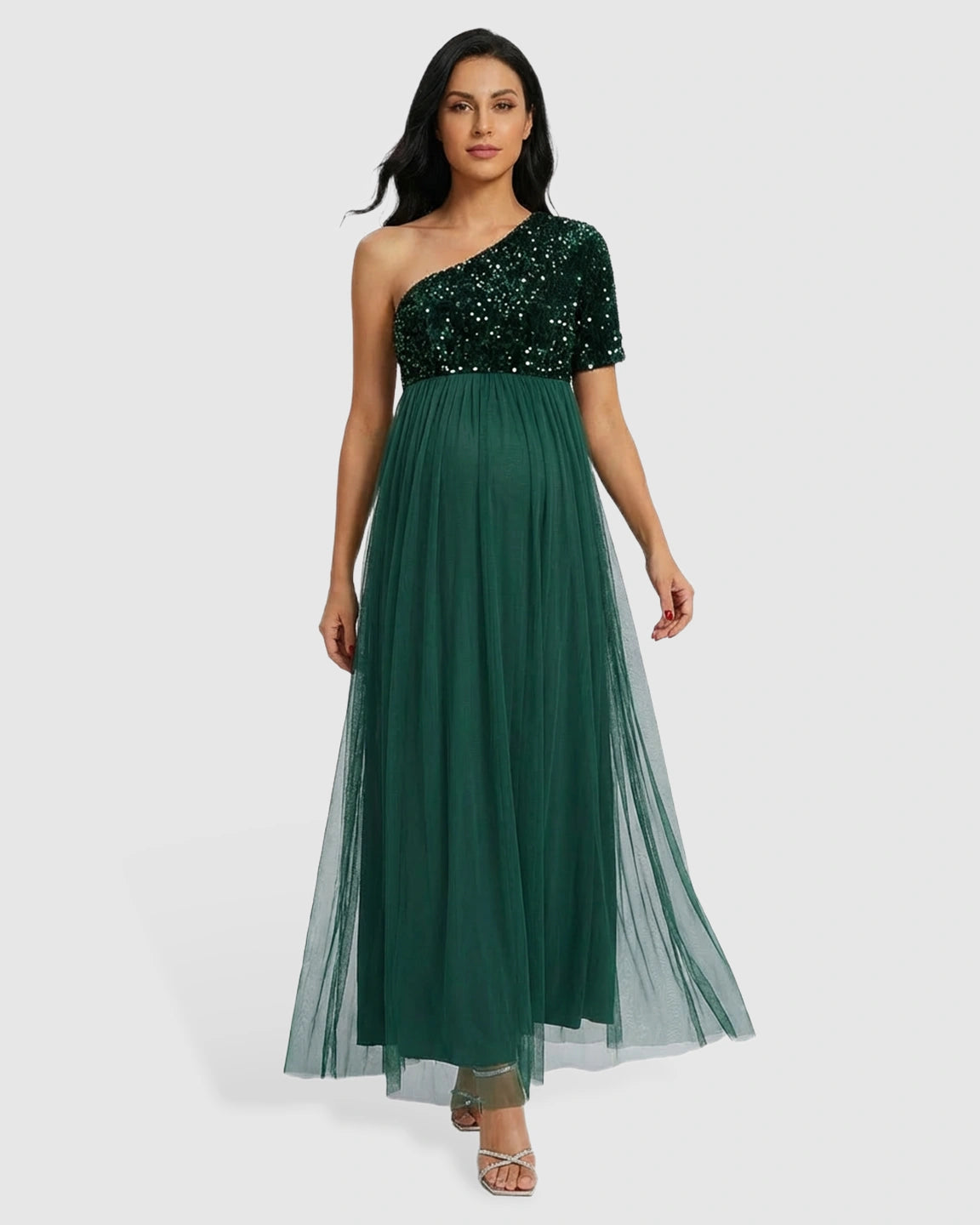 Sequin One-Shoulder Dreamy Maternity Maxi Dress