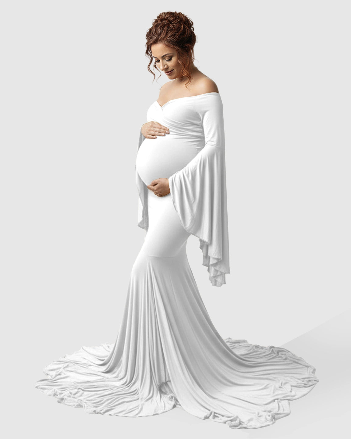 Flared Sleeve Fishtail Train Maternity Photoshoot Dress