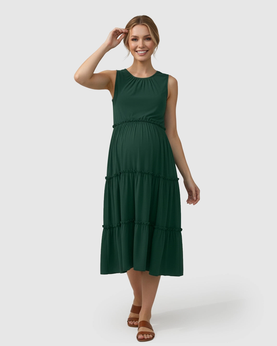 Tiered Ruffle Skirt Casual Maternity Midi Dress