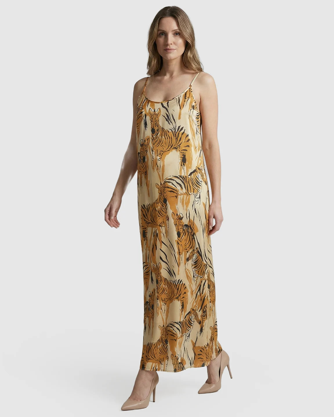 Spaghetti-Strap Tiger-Print Maternity Maxi Dress