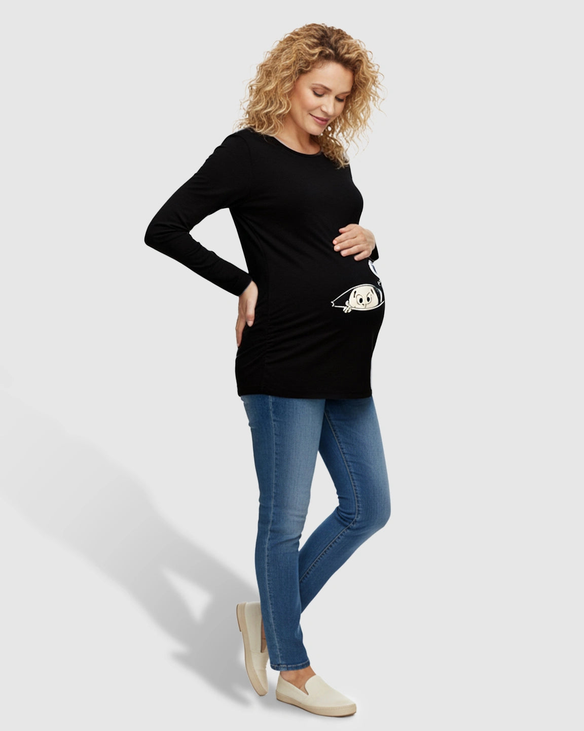 Slim Fit Side Ruched Long Sleeve Maternity Top