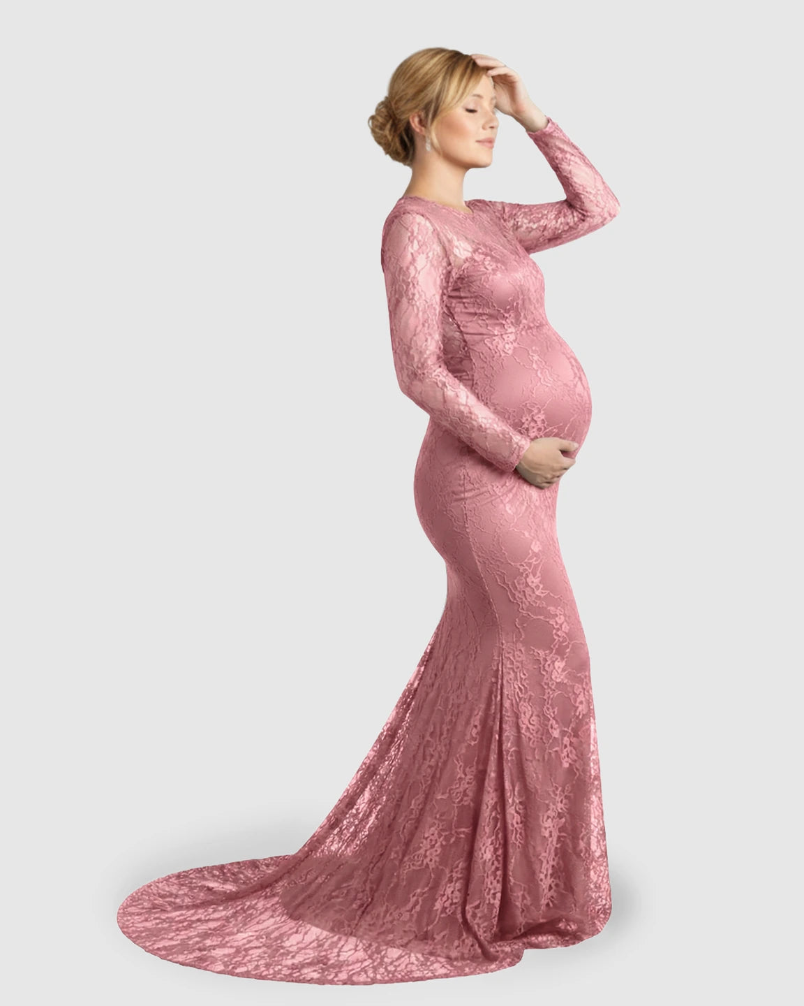 Sheer Lace Trumpet Maternity Photoshoot Gown