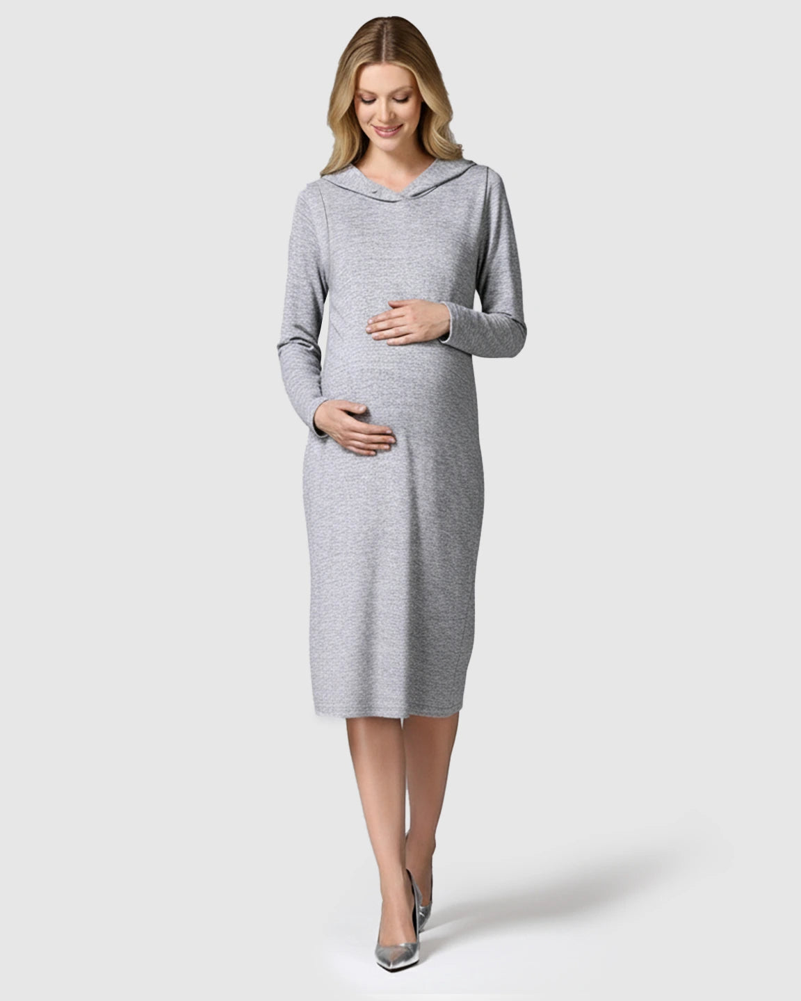 Hooded Side-Access Nursing & Maternity Midi Dress