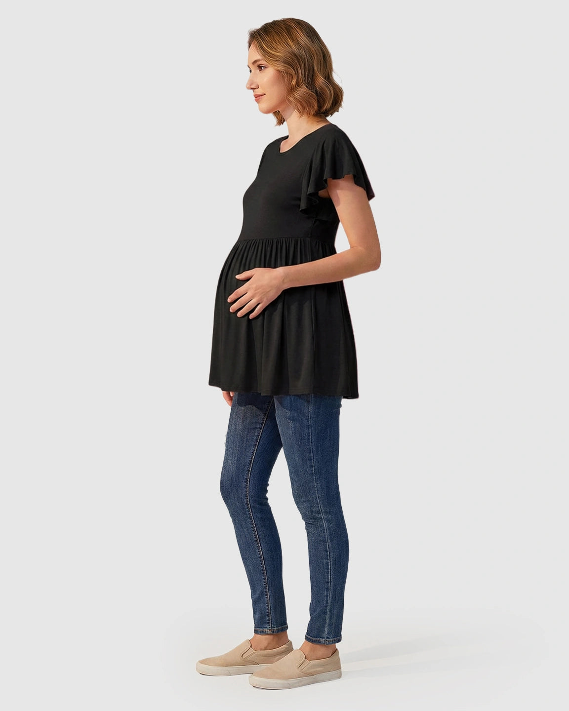 Gathered Ruffle-Sleeve Maternity