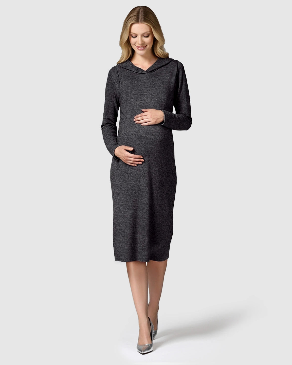Hooded Side-Access Nursing & Maternity Midi Dress
