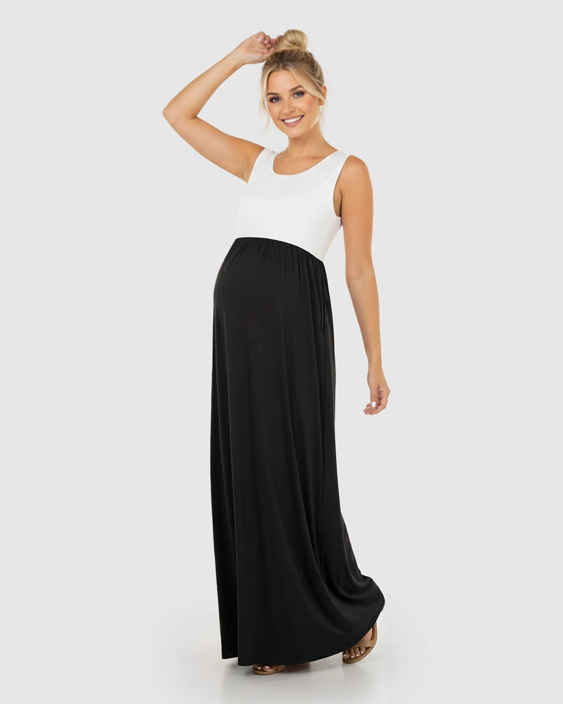 Colorblock High-Waisted Maternity Maxi Dress