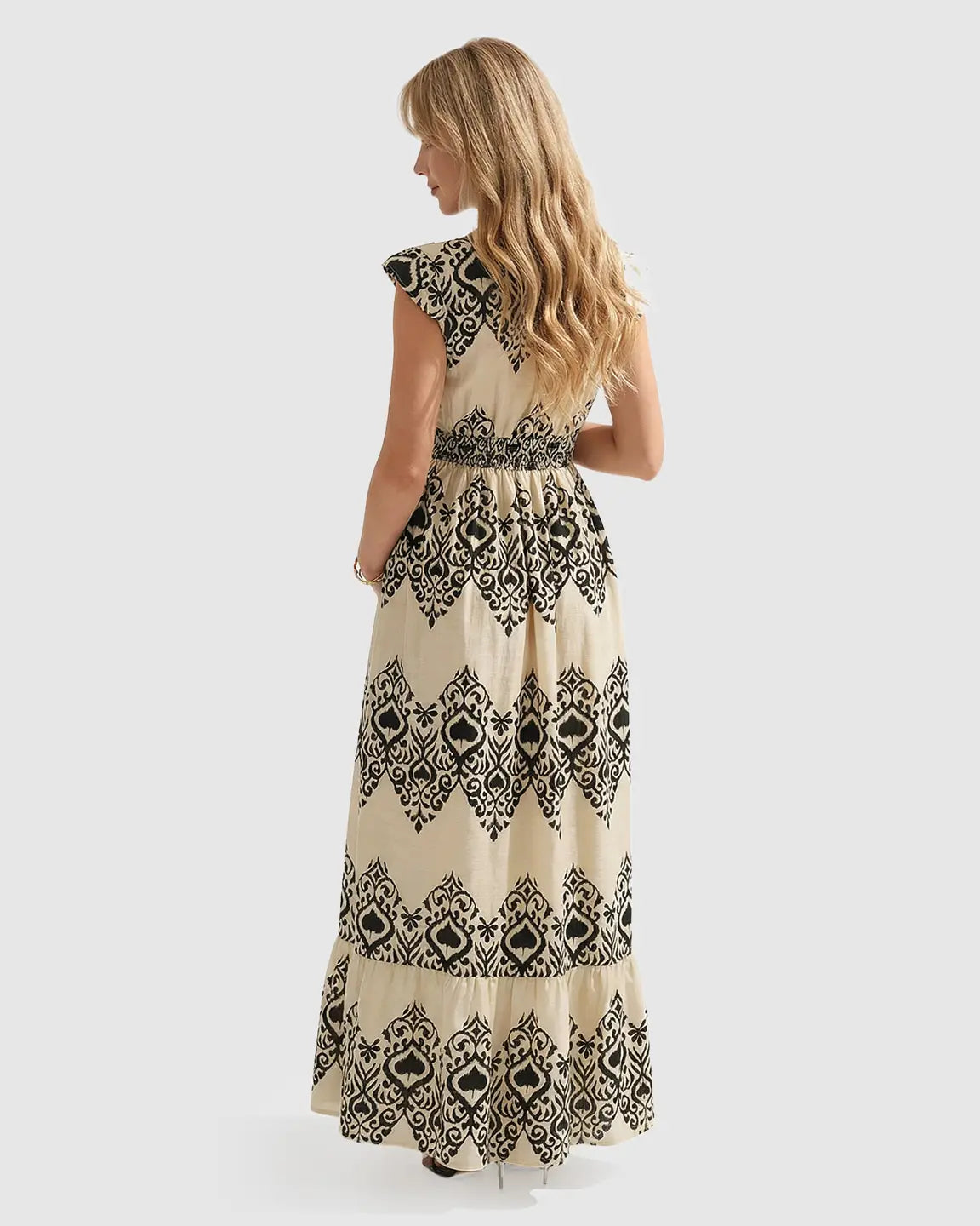 V-neck Ethnic Print Maternity Maxi Dress