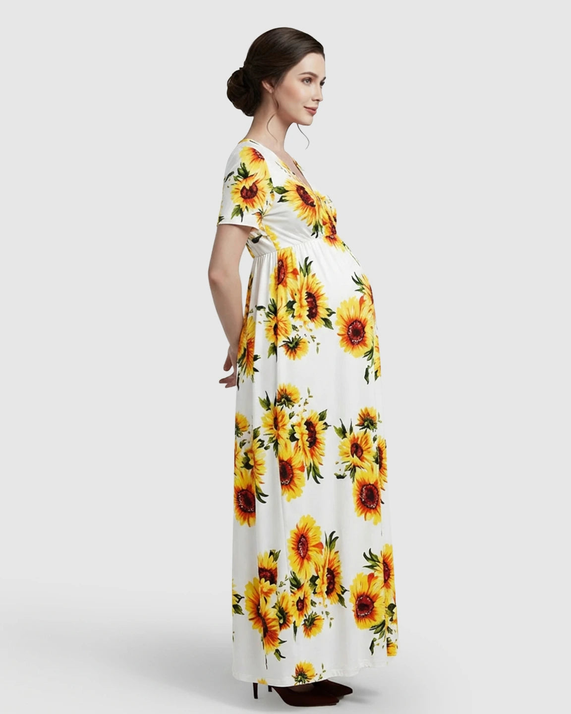 Crossover V-Neck Flowy Silhouette Maternity Maxi Dress