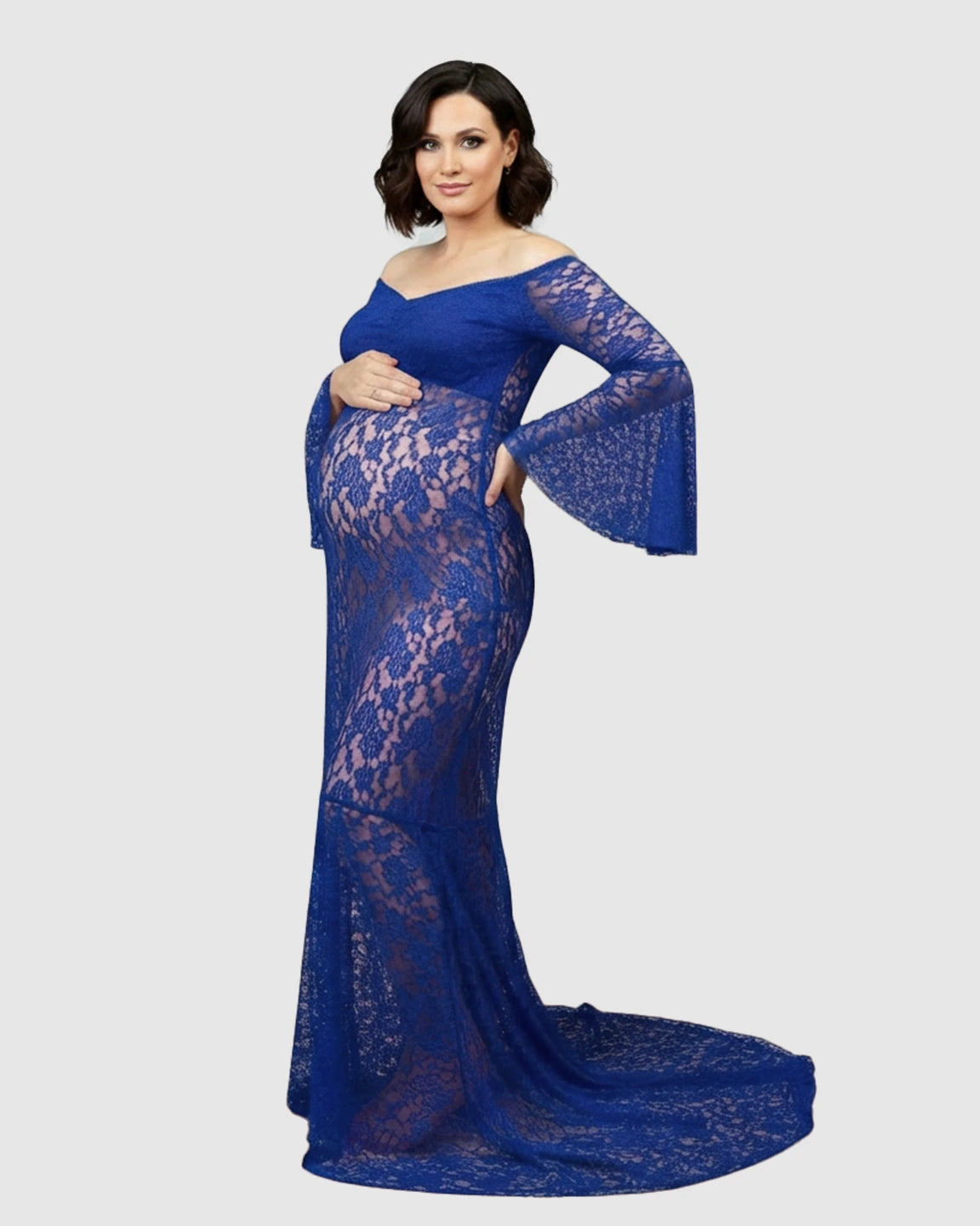 Bell Lace Sleeve Trailing Maternity Gown