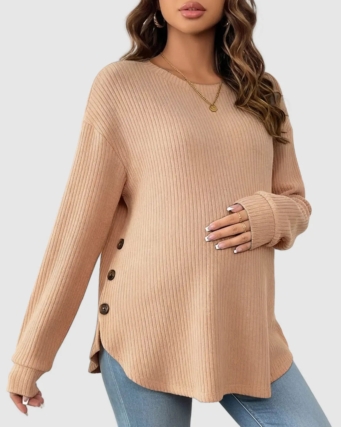 Round Neck Long Sleeve Casual Maternity Sweatshirt