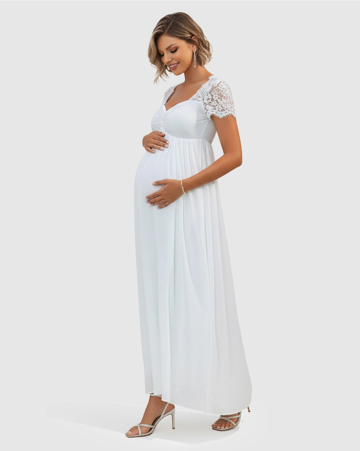 Short Lace Sleeves Flowy Maternity Photoshoot Dress