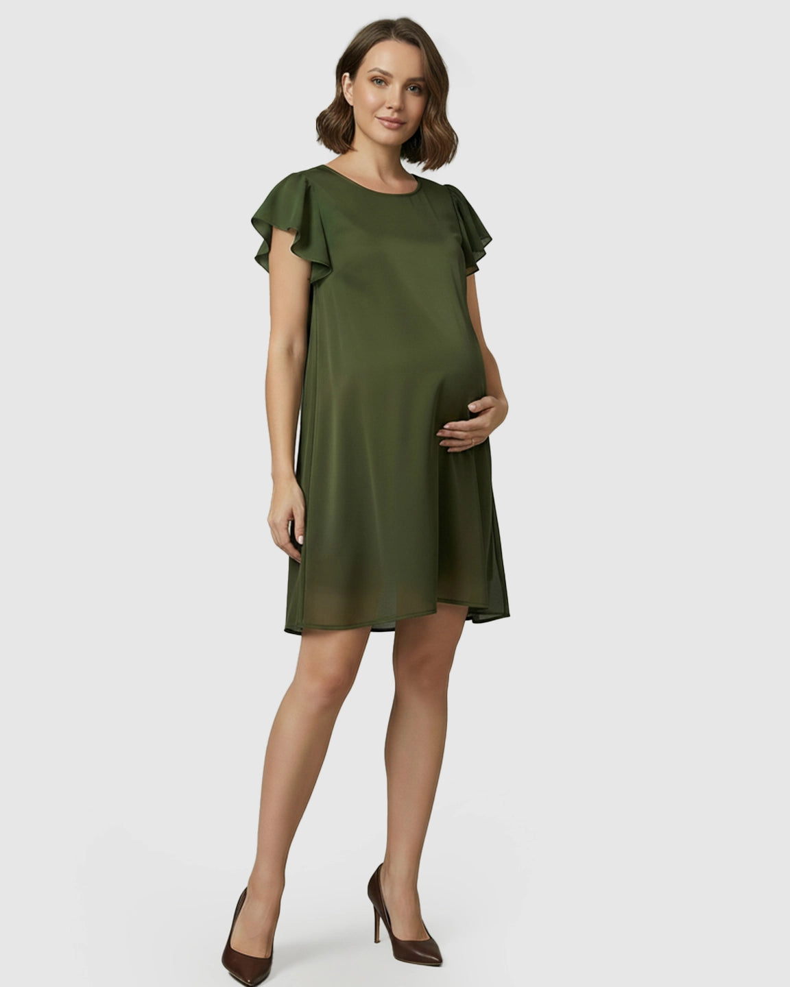 Ruffle Sleeves Shift Silhouette Maternity Mini Dress
