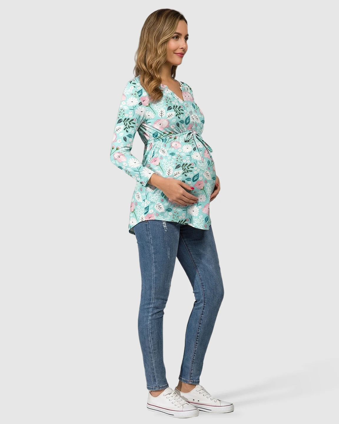 Drawstring Waist Floral Print Maternity Top