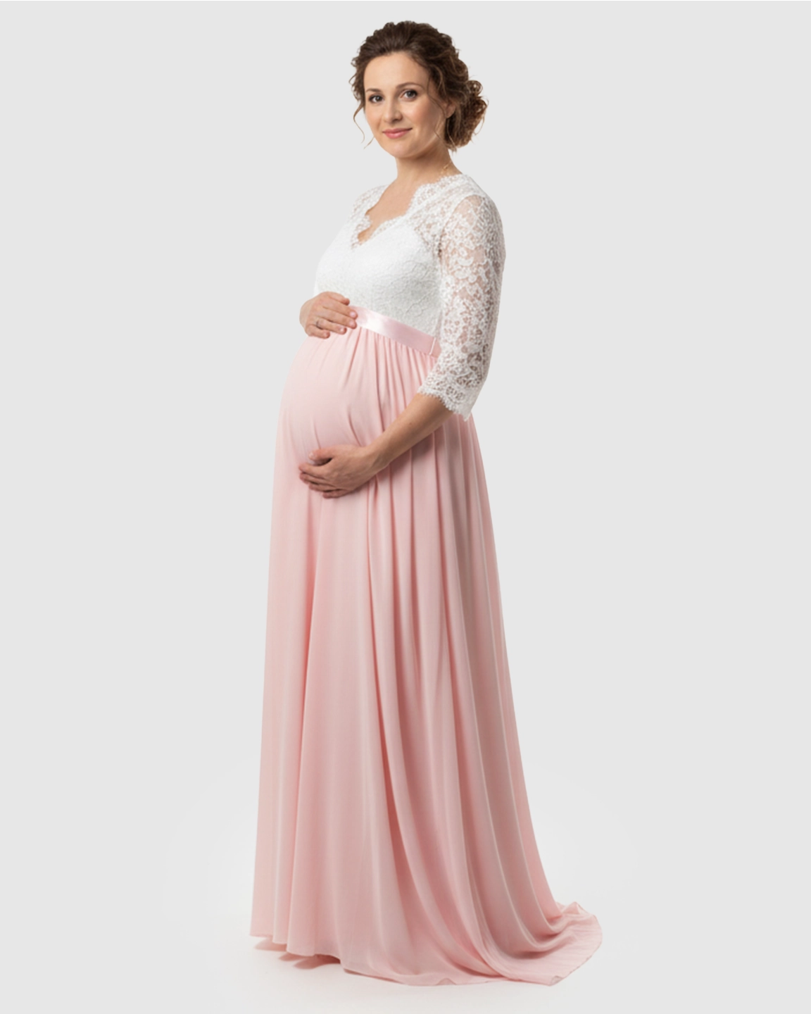 V-Back Bow Two-Tone Formal Maternity Gown