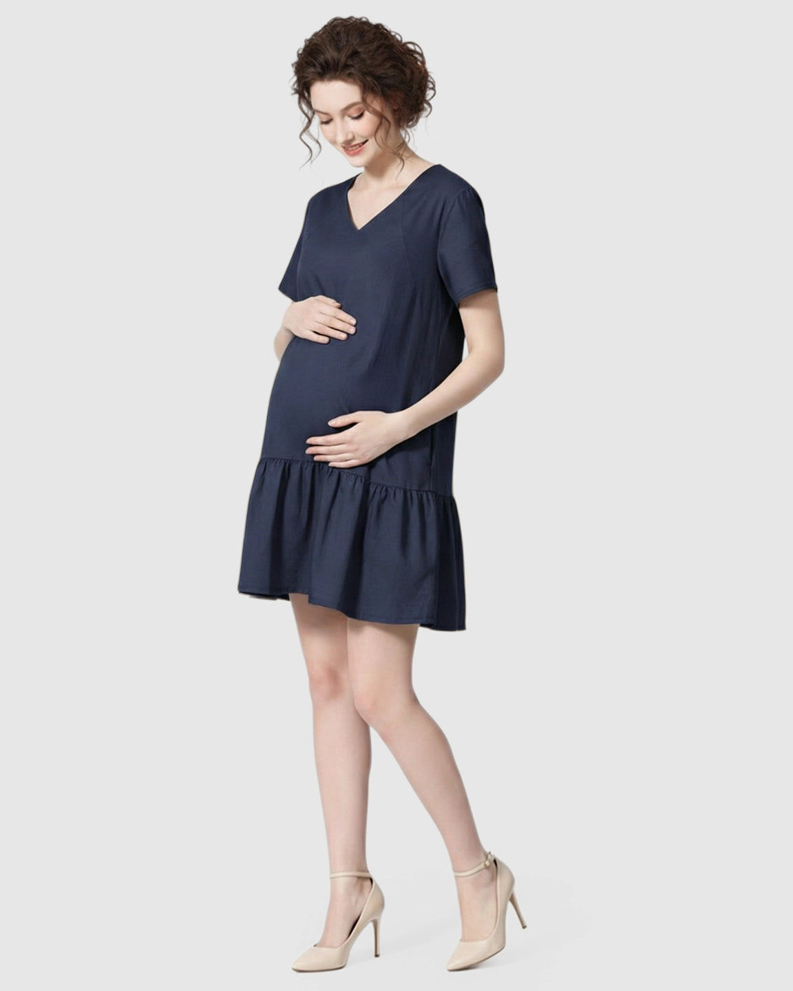 Ruffled Hem A-line Maternity & Nursing Dress