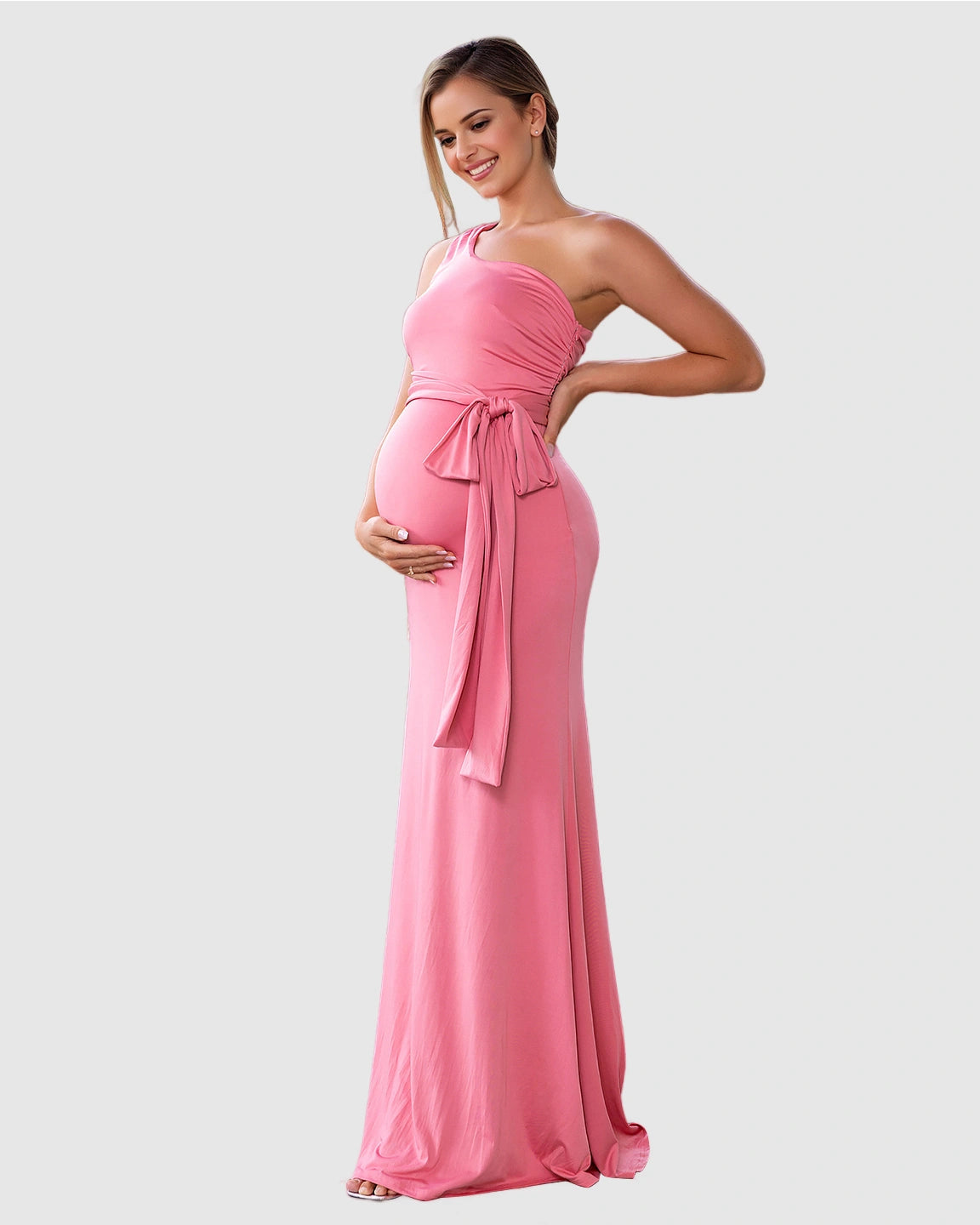 Adjustable Tie Waist Fitted Bodice Maternity Maxi Dress
