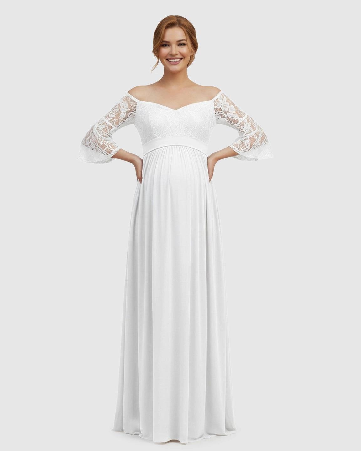 Off-Shoulder Lace Bodice Maternity Photoshoot Dress