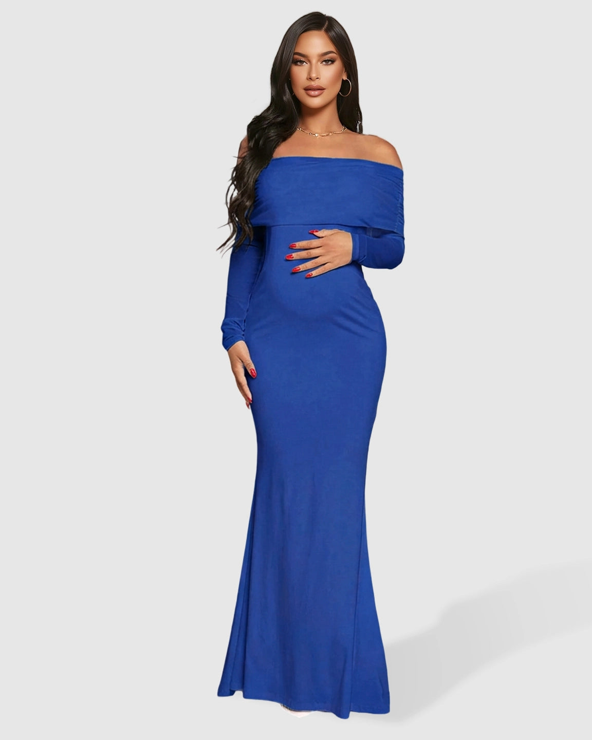 Draped Neck Mermaid Fit Maternity Maxi Dress