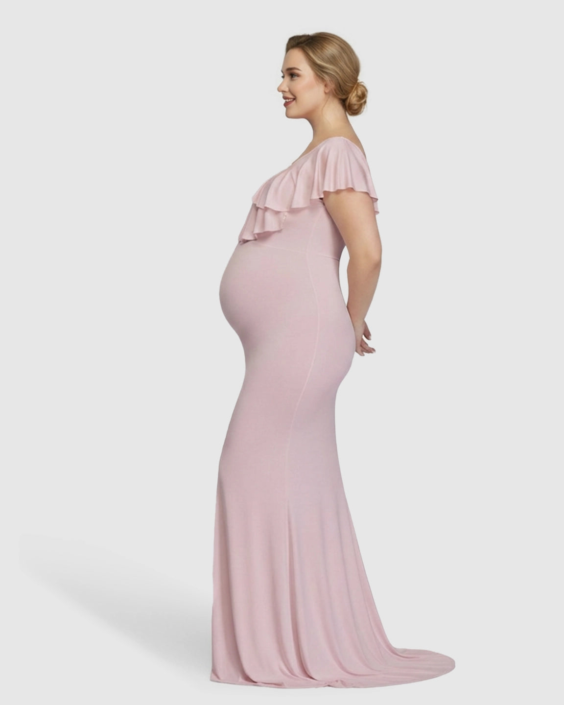 Off-Shoulder Ruffled Bodycon Maternity Maxi Dress