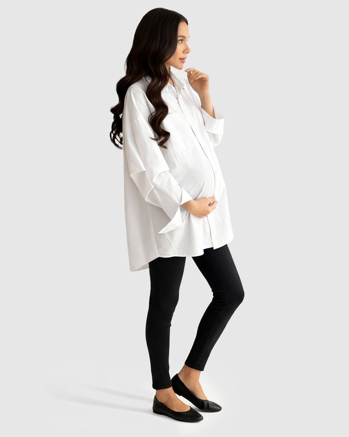 Cotton Lapel Long Sleeve Maternity Tunic