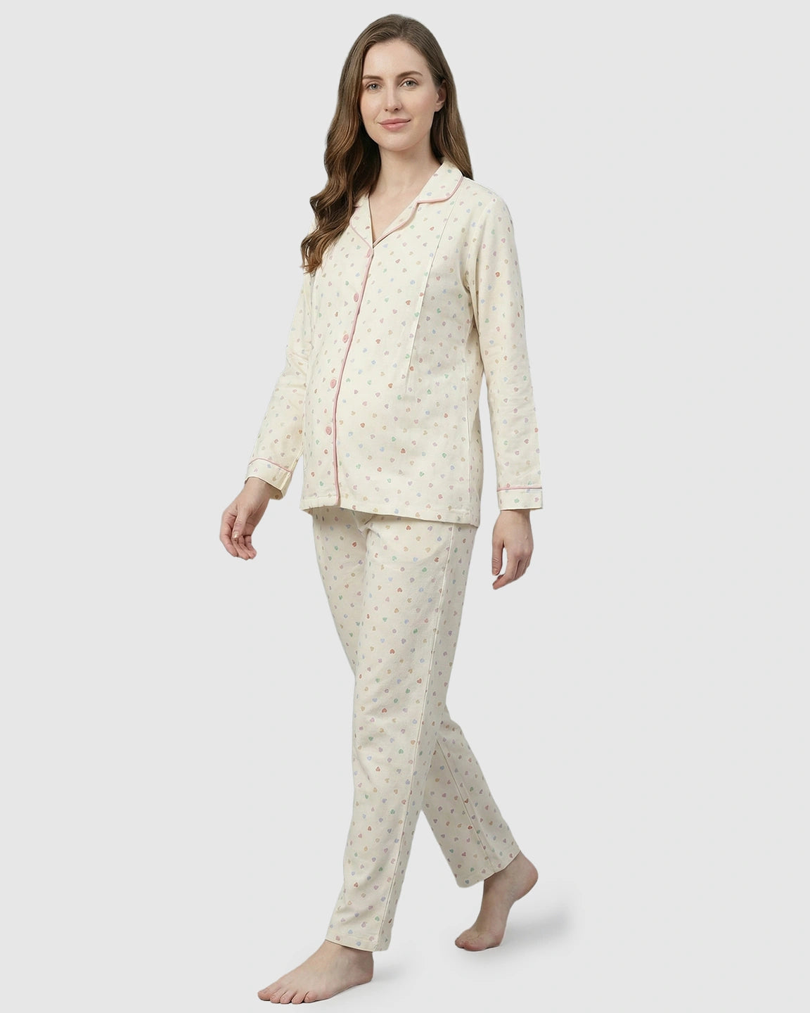 Floral Collared Cotton Gauze Nursing Pajama Set