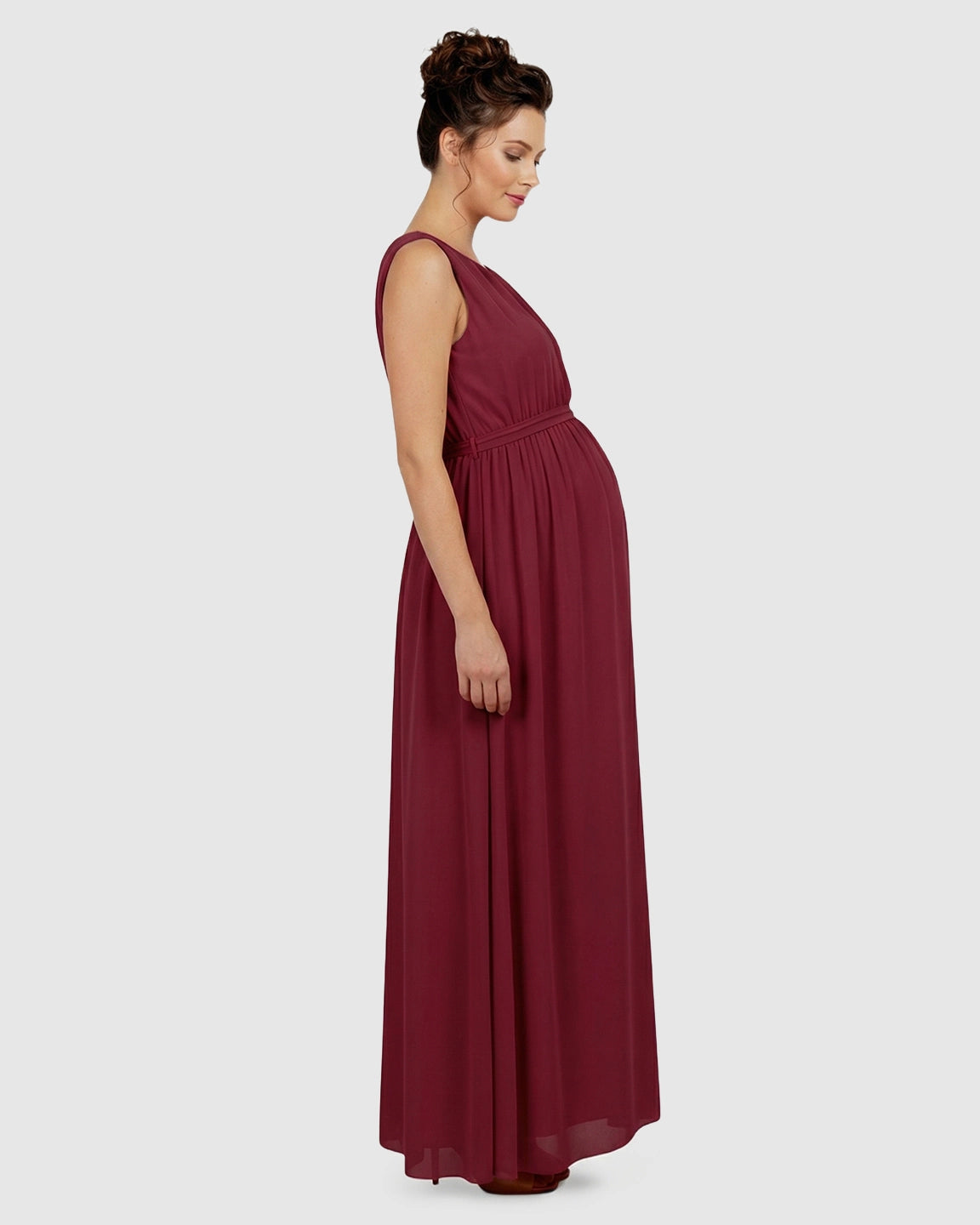 Gathered Bodice Elegant Maternity Maxi Dress