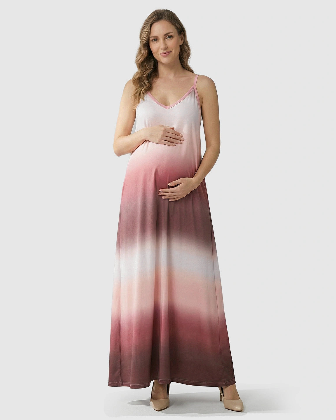Spaghetti-Strap Gradient Maternity Maxi Dress