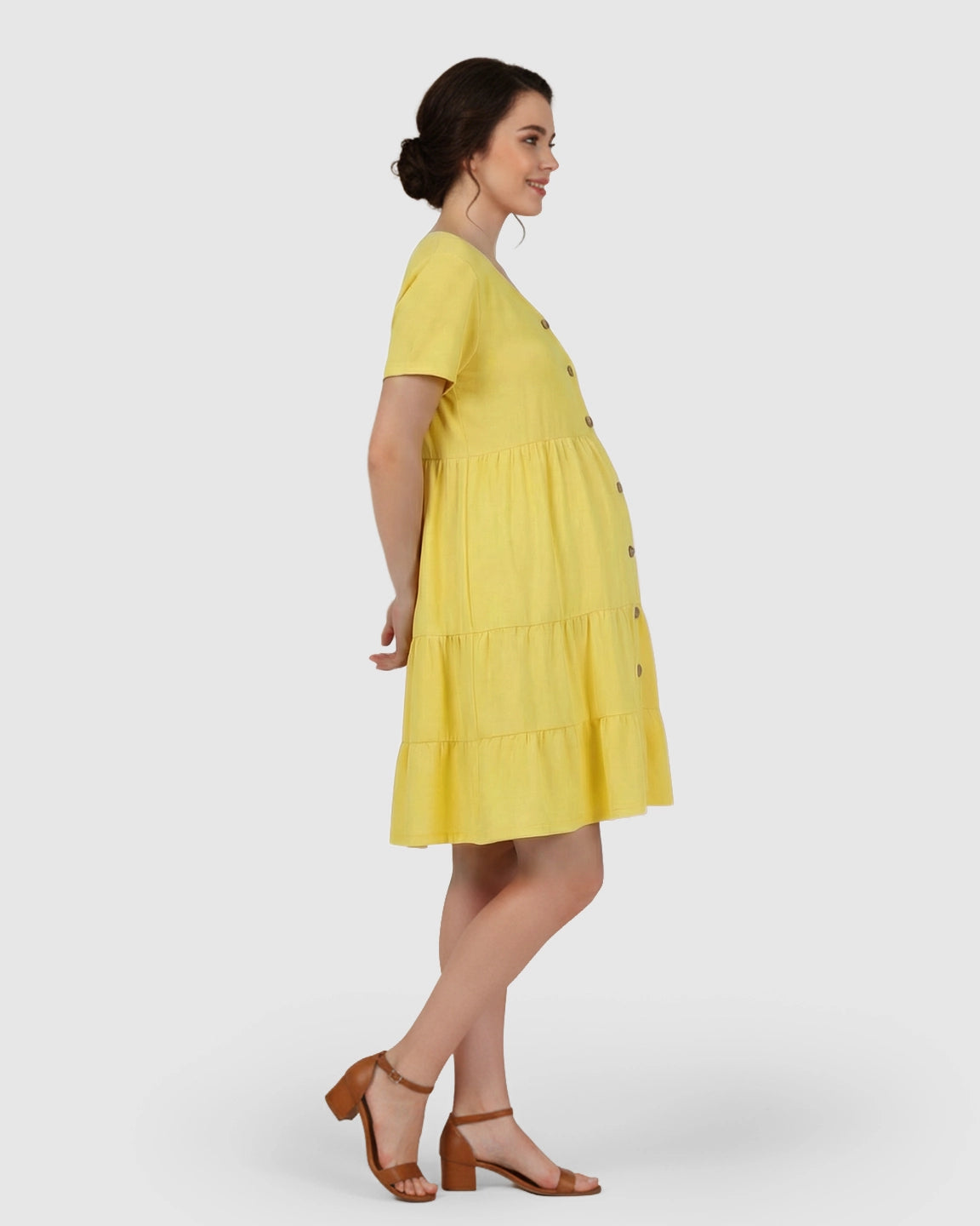 Button-Up Tiered Maternity Mini Dress