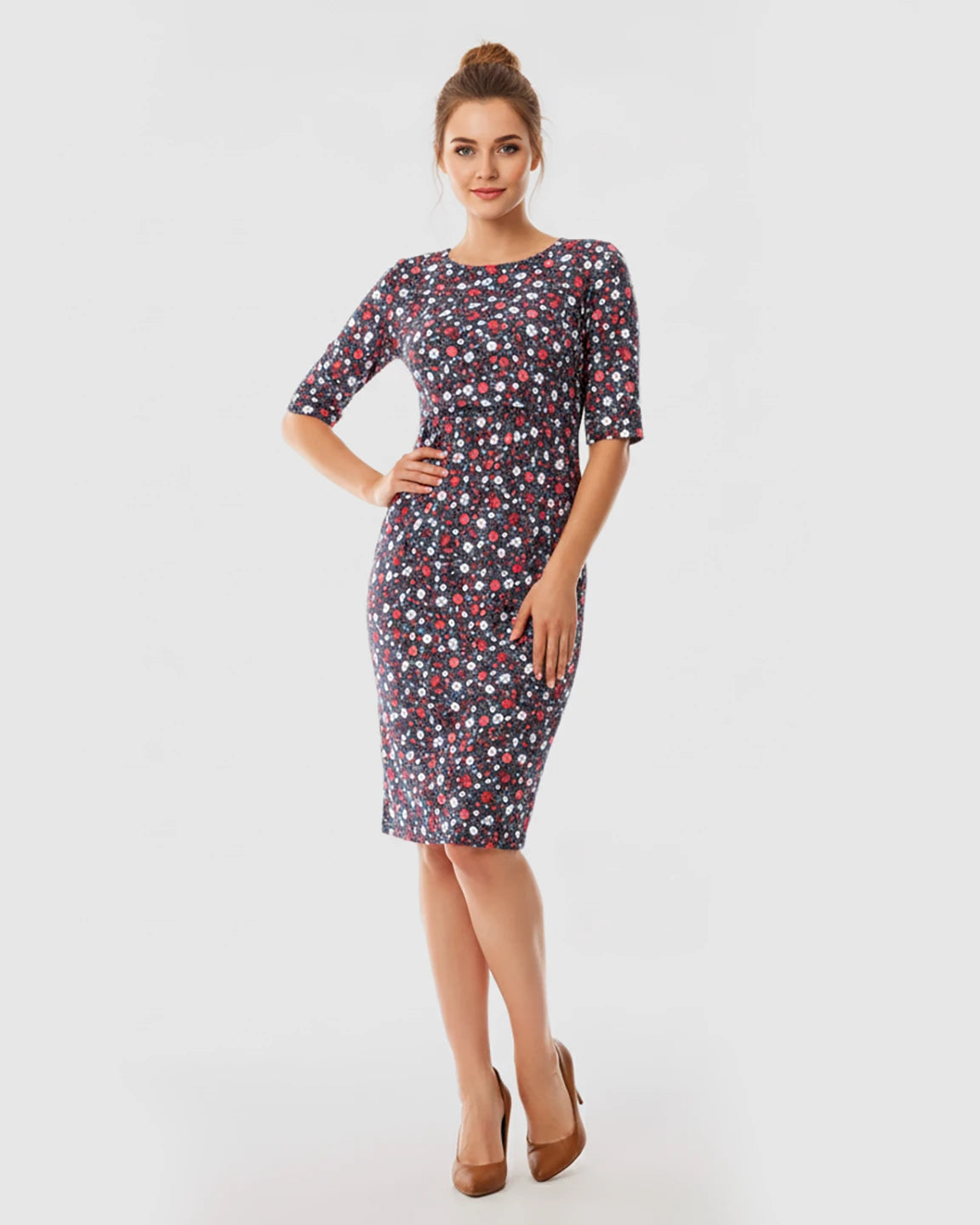 Long-sleeve Floral Print Maternity Dress